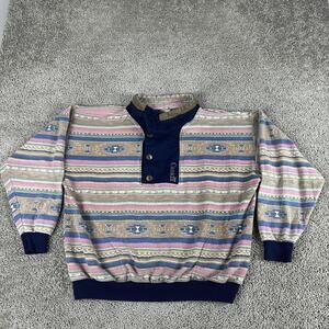 Vintage Cityscape Sweater Mens XL Pastel Aztec Stripe Canada Pullover 90s Warm